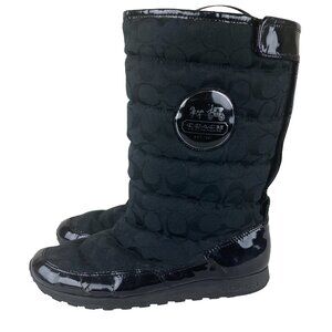 Coach Jordy Womens sz 8 Designer Patent Leather Signature C Winter Boots Black